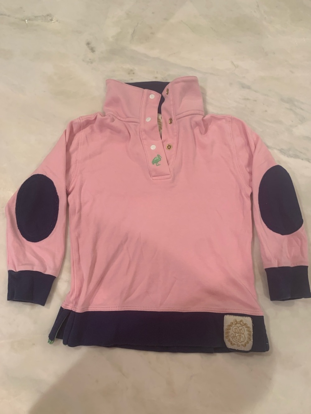 The Beaufort Bonnet Company Kids Pink Long-Sleeve Polo Top with Navy Accents